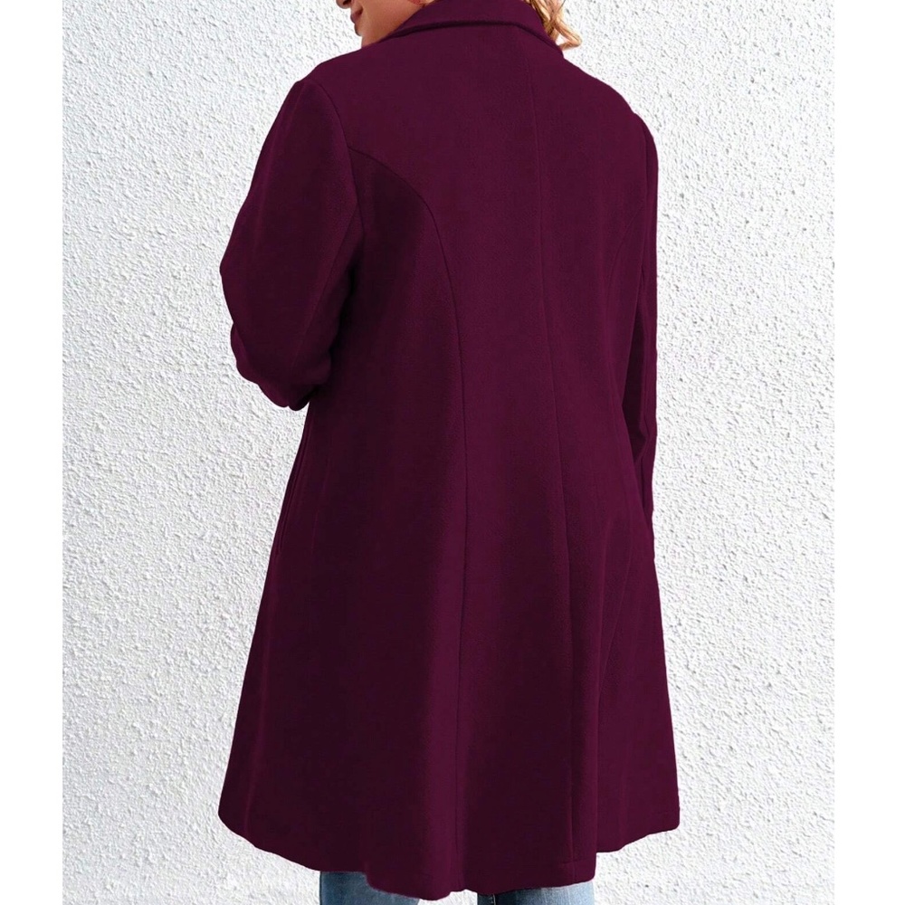 Plus Double Breasted Button up Pocket Jacket Coat - Picture 4 of 13